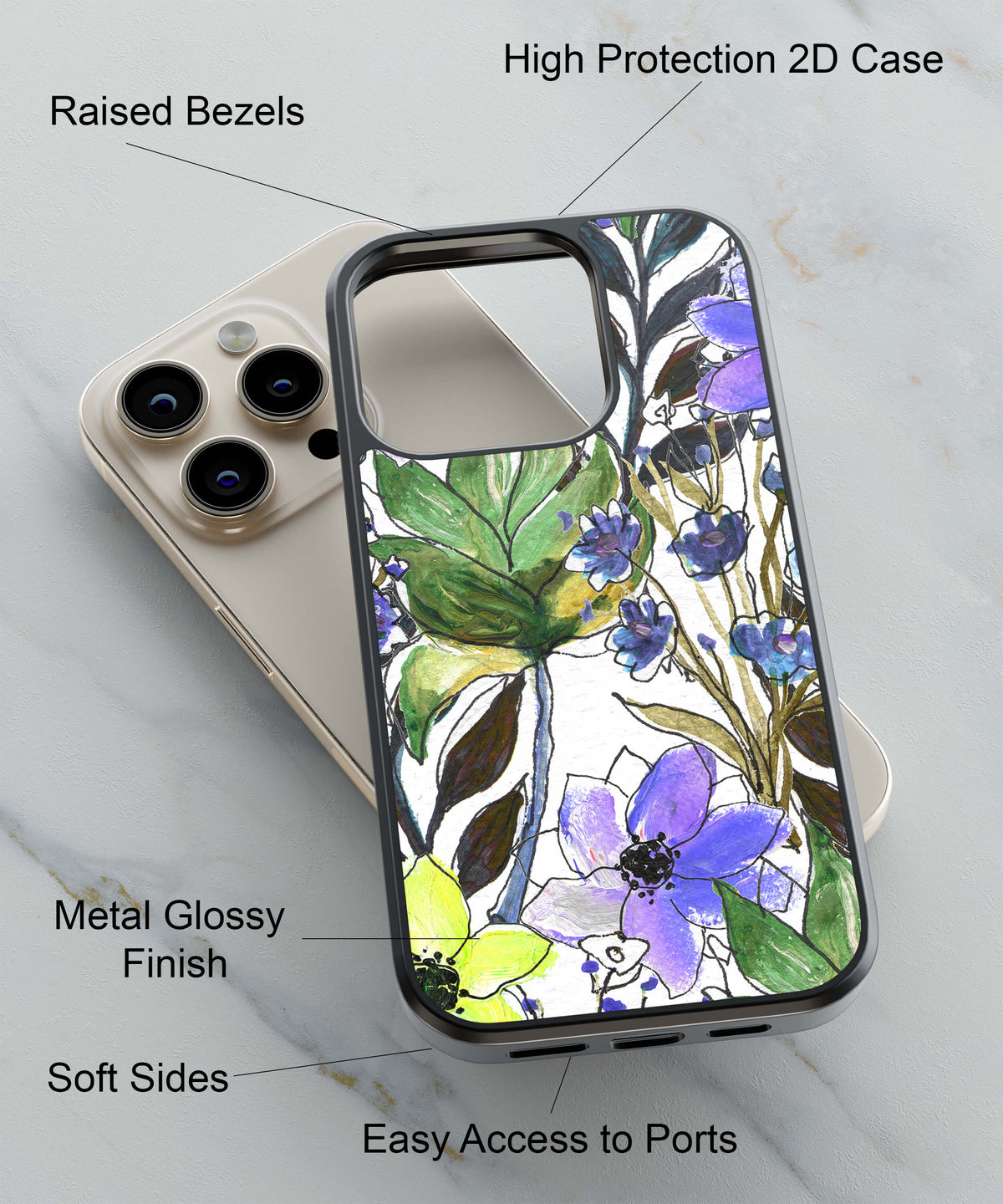 Flowers from Art Book Back Cover for 2D Hybrid TPU And Metal CaseBDS0014Hybrid Metal TPU-Image 2