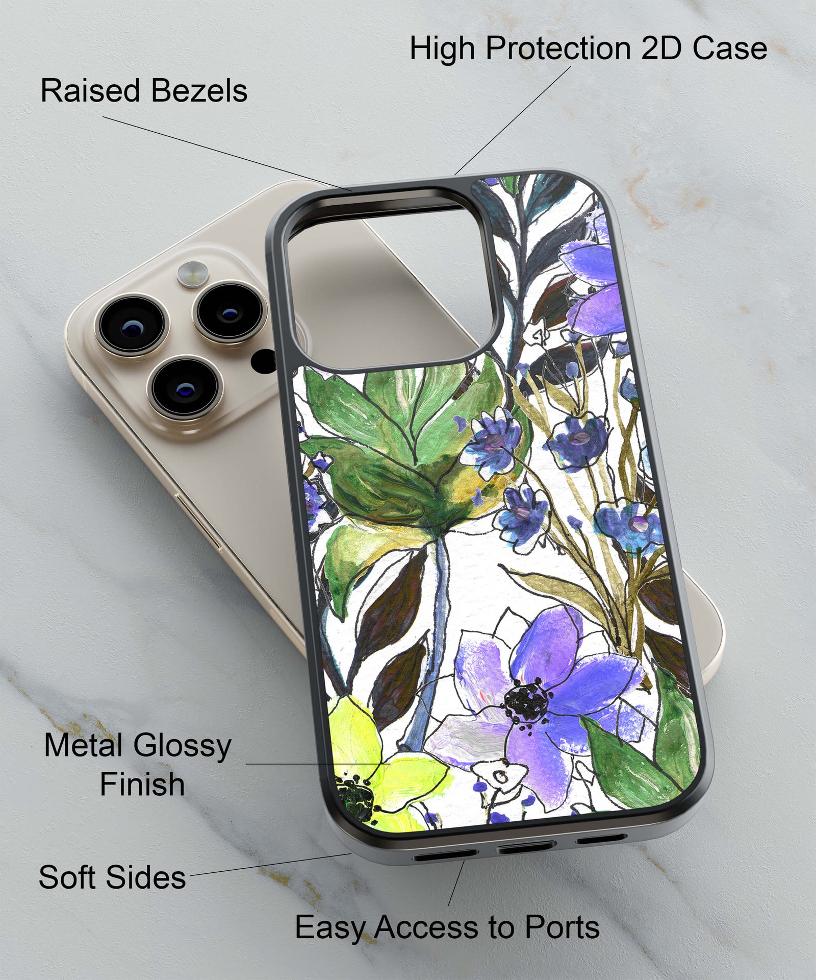 Flowers from Art Book Back Cover for 2D Hybrid TPU And Metal CaseBDS0014Hybrid Metal TPU-Image 2