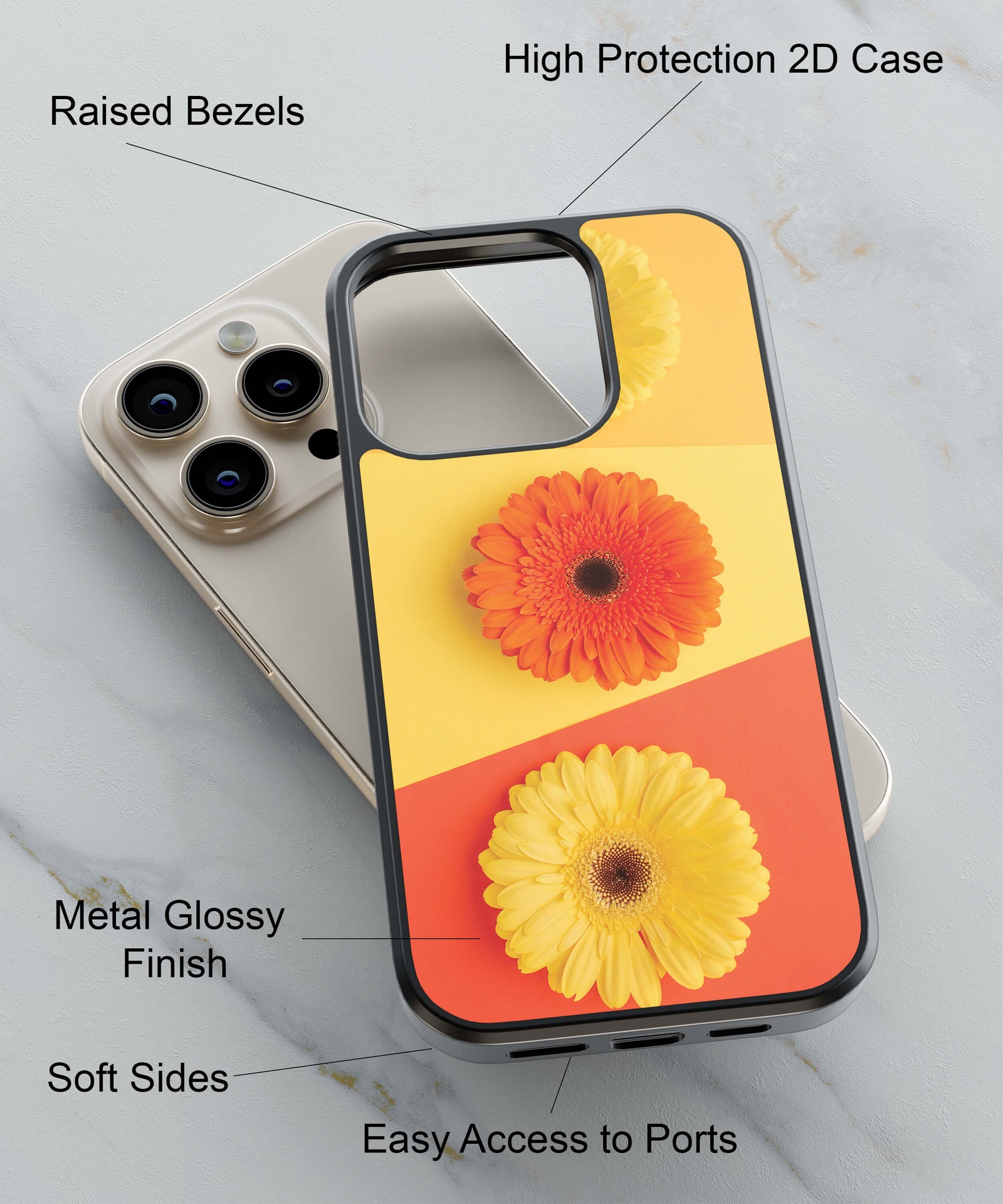 Flowers Back Cover for 2D Hybrid TPU And Metal CaseIK0033Hybrid Metal TPU-Image 2