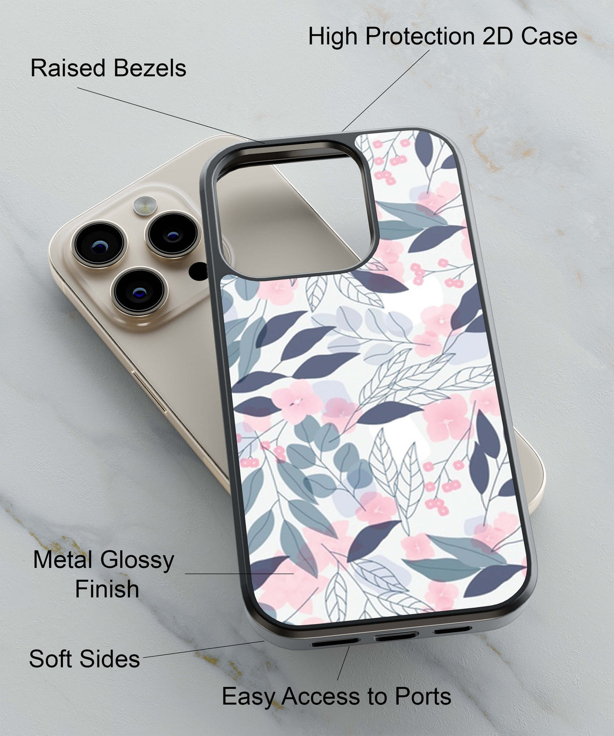Flowery Patterns Back Cover for 2D Hybrid TPU And Metal CasePS1333Hybrid Metal TPU-Image 2
