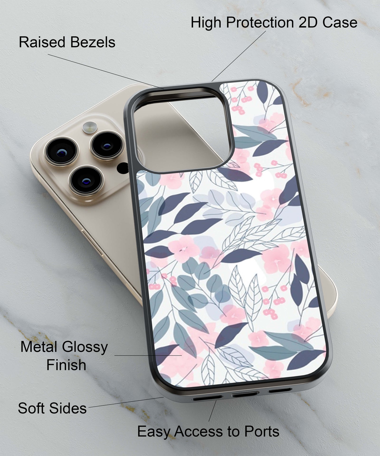 Flowery Patterns Back Cover for 2D Hybrid TPU And Metal CasePS1333Hybrid Metal TPU-Image 2