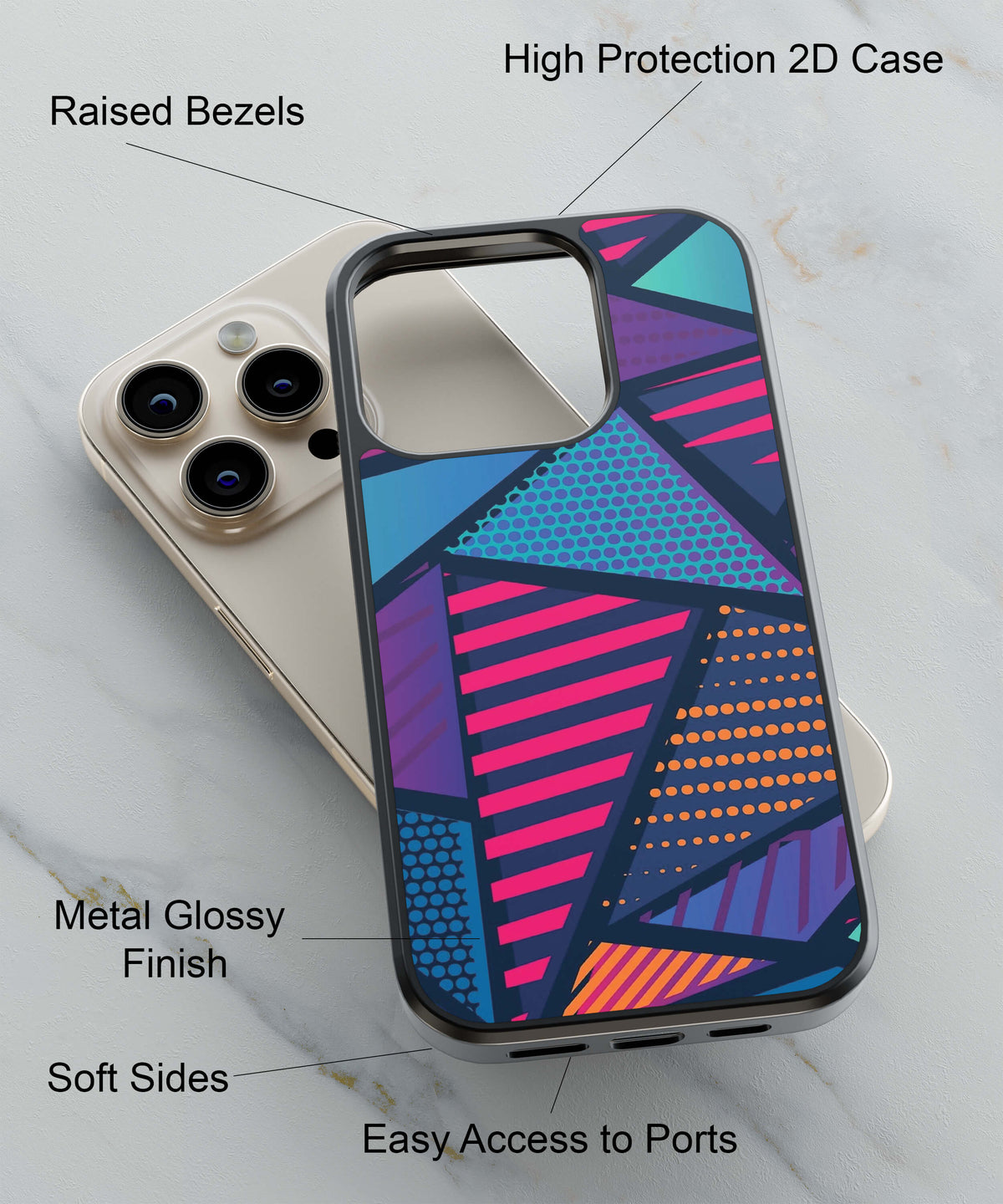 Geometric Pattern Back Cover for 2D Hybrid TPU And Metal CasePS1335Hybrid Metal TPU-Image 2