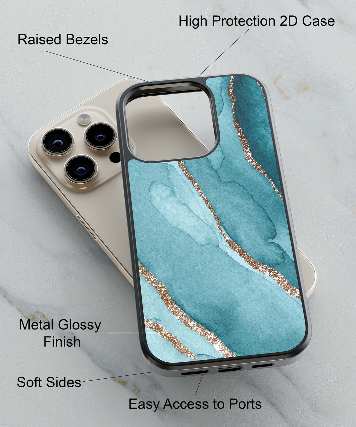 Golden Green Marble Back Cover for 2D Hybrid TPU And Metal CasePS1329Hybrid Metal TPU-Image 2