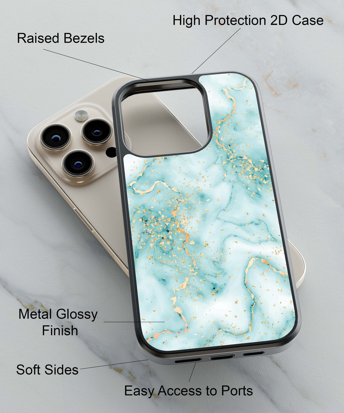 Green Marble Back Cover for 2D Hybrid TPU And Metal CaseIK0024Hybrid Metal TPU-Image 2