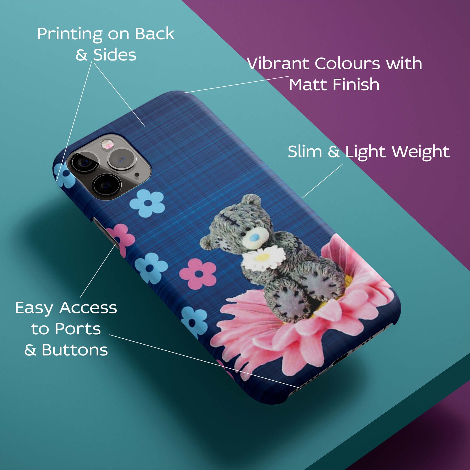 Grey Teddy On A Pink Flower Pic Back Cover for HardPlasticBT0129Hard Plastic-Image 2