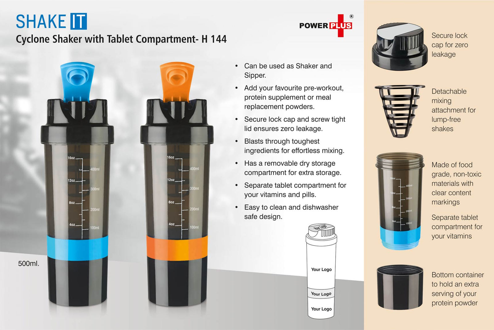 Shake it Cyclone Shaker with Tablet Compartment - Blue/Orange