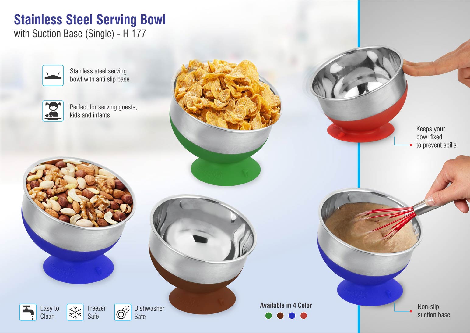 Stainless Steel Serving Bowl with Suction Base