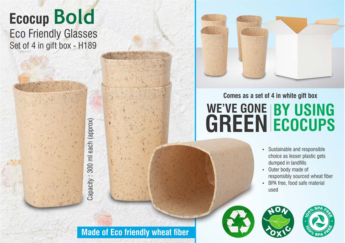 EcoCup Bold Eco Friendly Glasses Set of 4 in Gift Box - Beige
