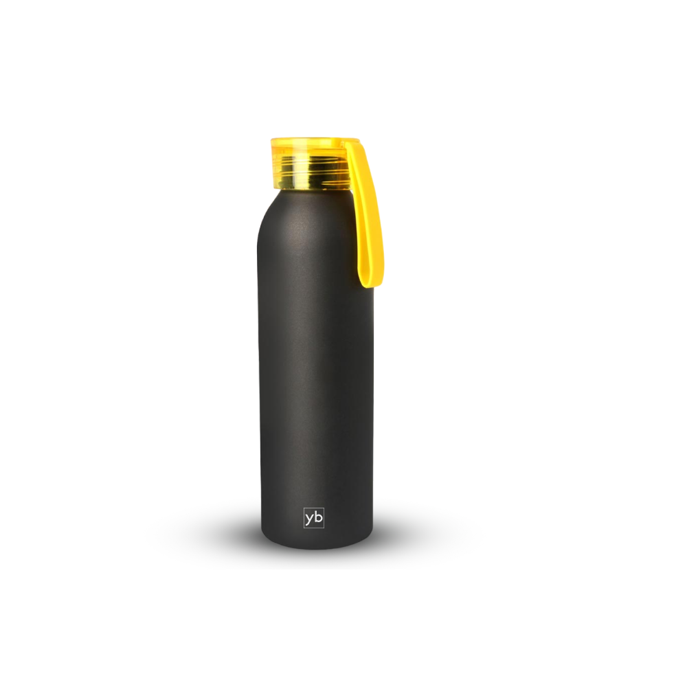 Metal Water Bottle with Silicon Carry Strap Yellow 600ml