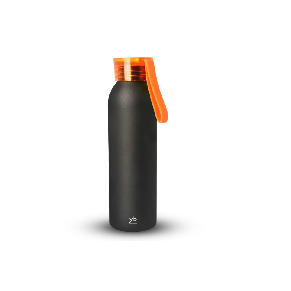 Metal Water Bottle with Silicon Carry Strap - Blue/Red/Yellow/Orange, 600ml