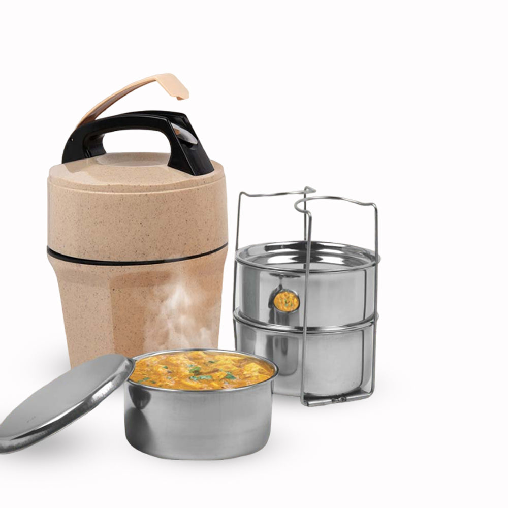 Octomeal Eco 3 Steel Container Lunch Box with Spoon - Natural, 100% Recyclable