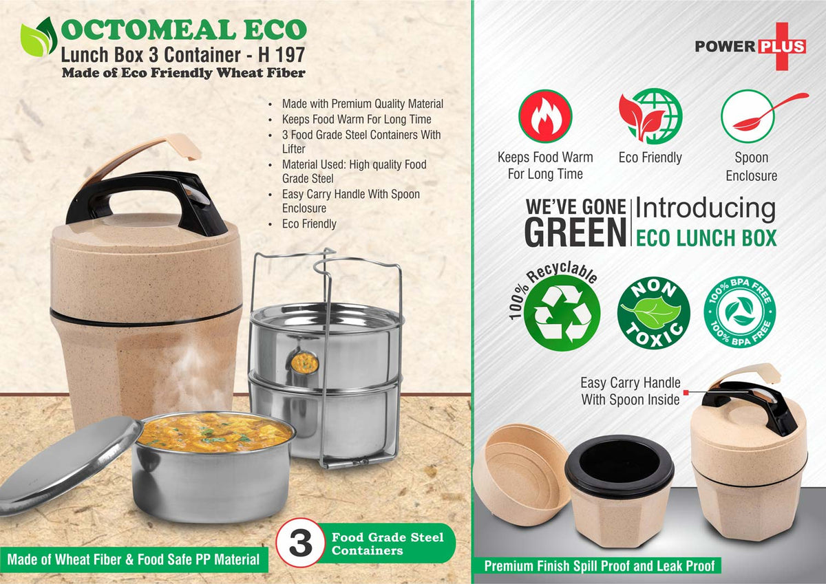 Octomeal Eco 3 Steel Container Lunch Box with Spoon - Natural, 100% Recyclable