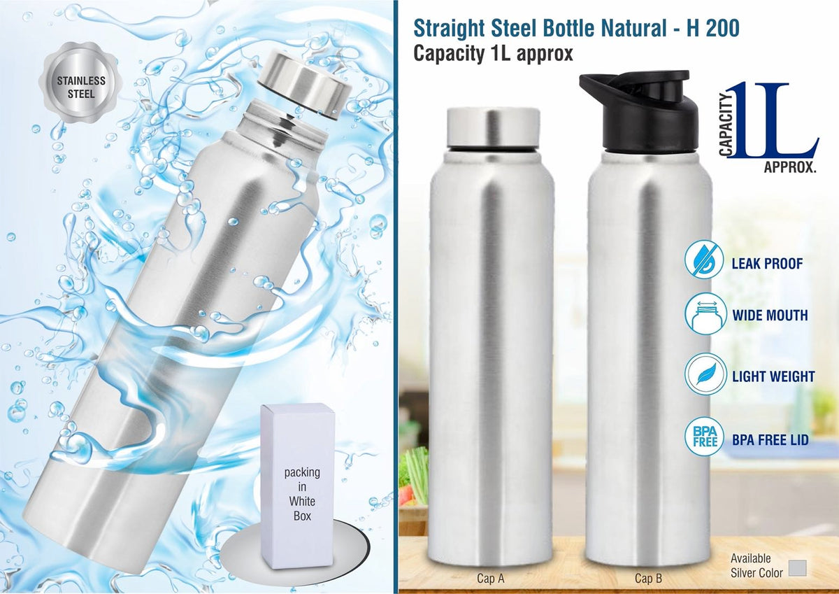 Stay Hydrated in Style with Our Straight Steel Bottle - Natural Silver, 1L Capacity"