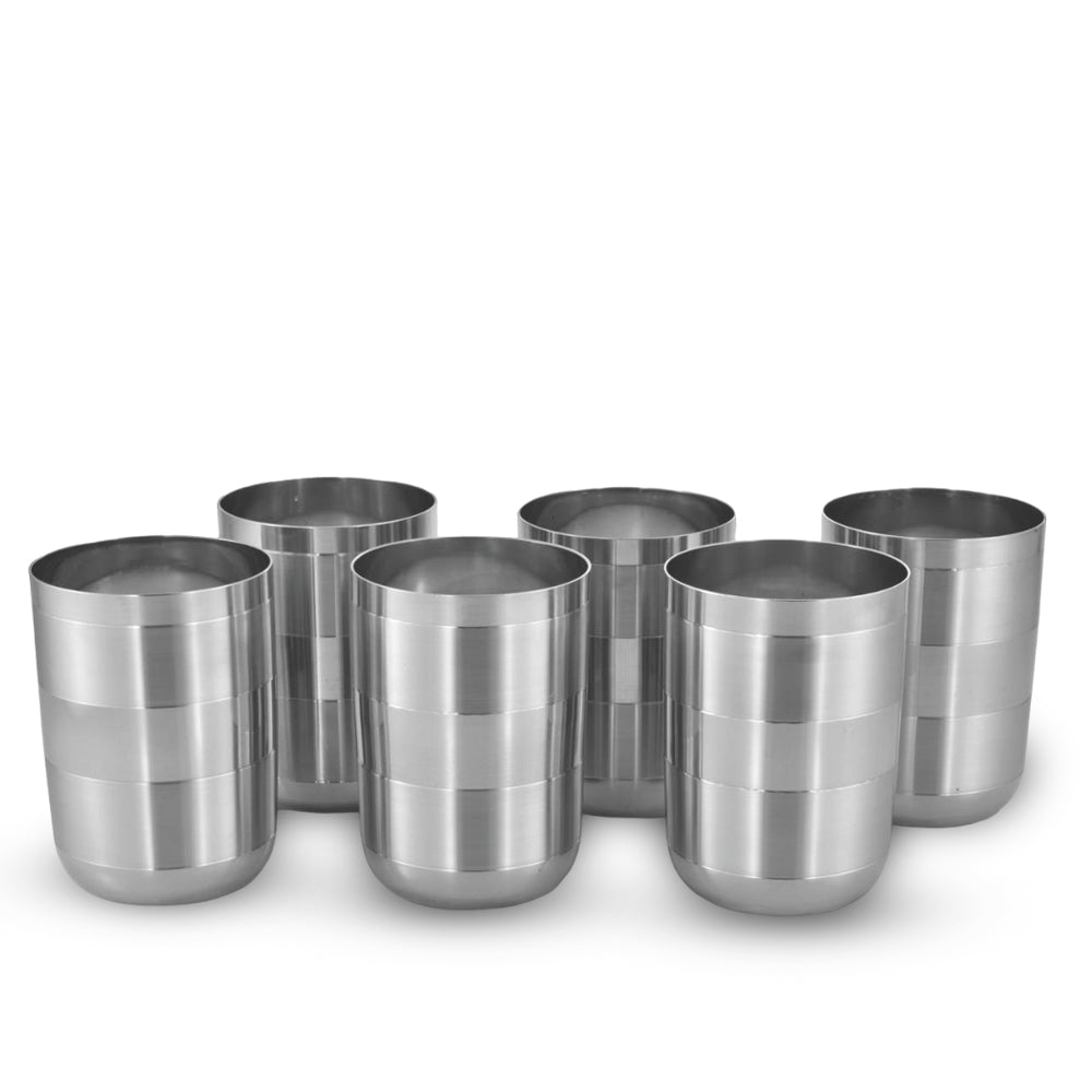 Premium Stainless Steel Glass Set of 6 - Textured Body, Silver
