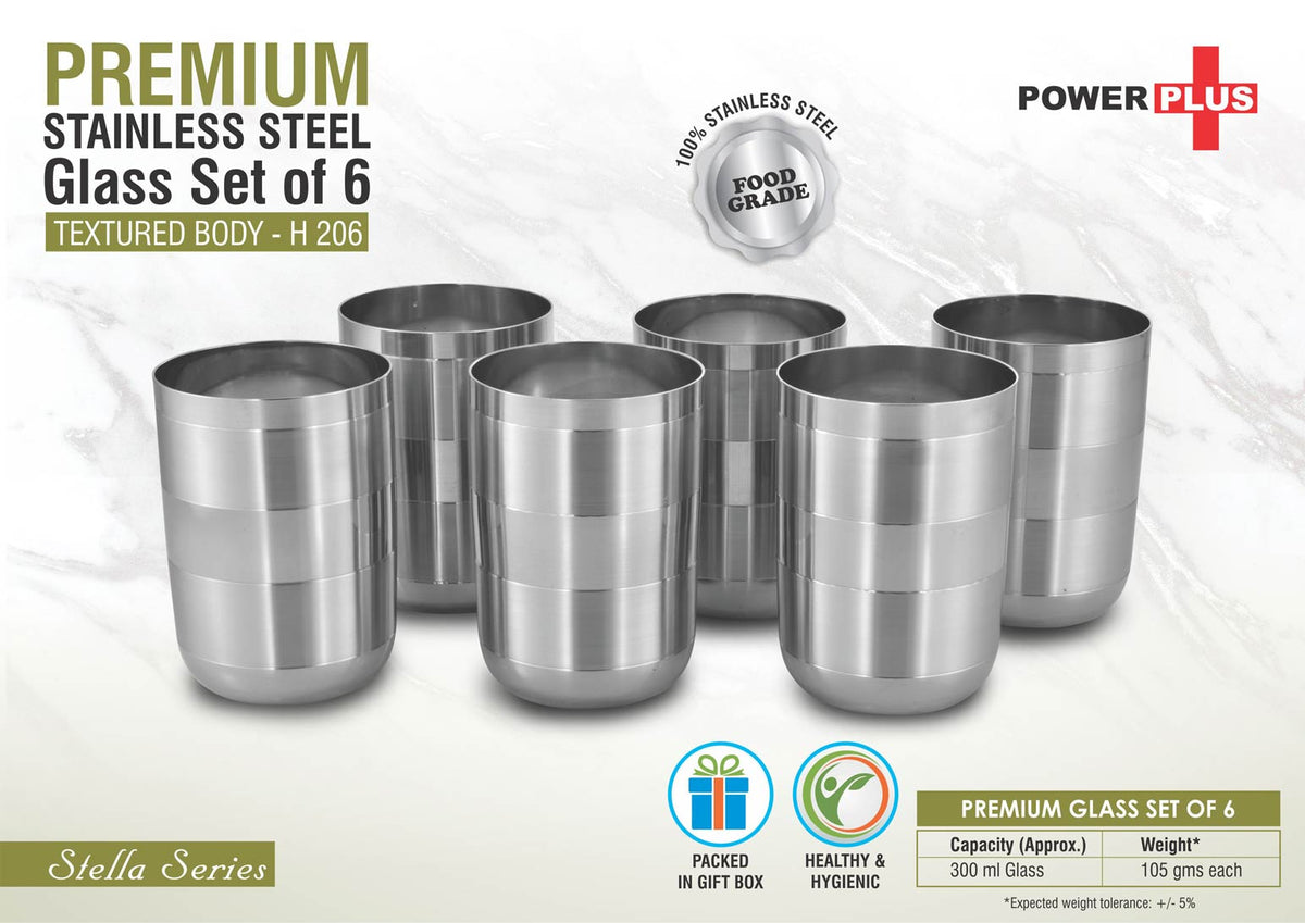 Premium Stainless Steel Glass Set of 6 - Textured Body, Silver