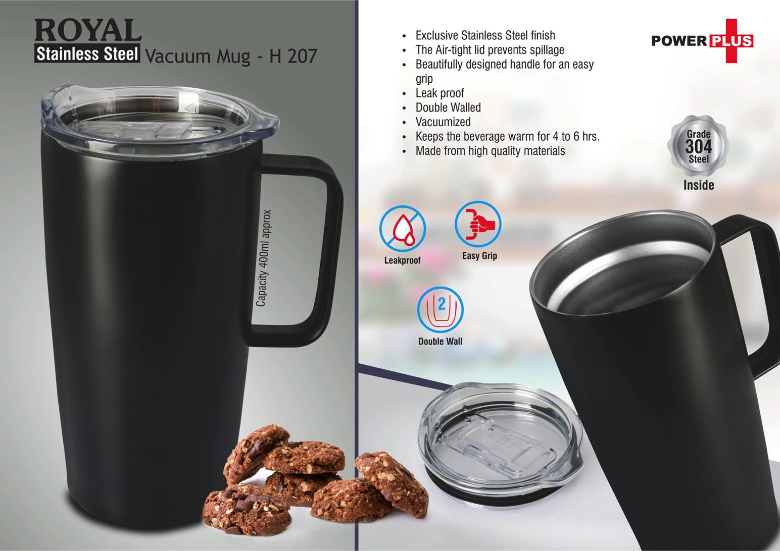 Royal Stainless Steel Vacuum Mug - 500ml Capacity (Black)