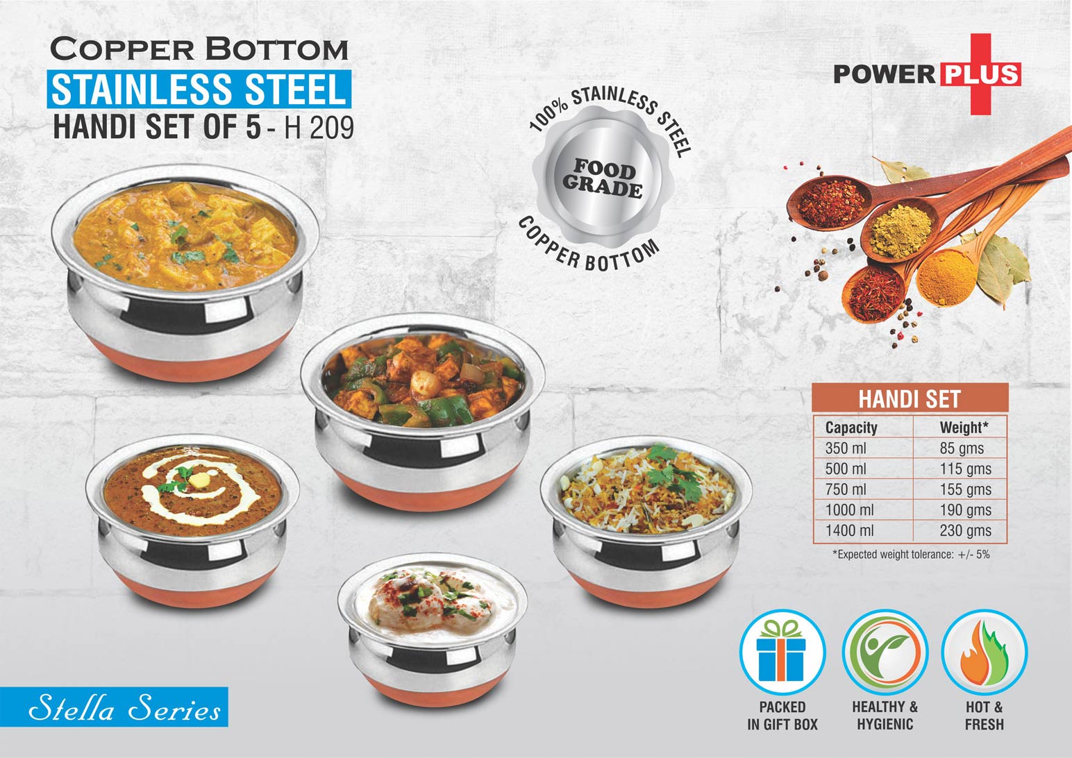 Copper Bottom Stainless Steel Handi Set of 5 - Size 7" to 11