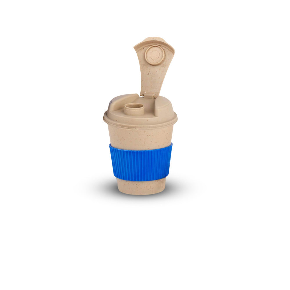 Bamboo Coffee Mug - Eco Friendly Mug with Flip Top Lid and Anti-Scald Sleeve (Green/Red/Black/Blue)