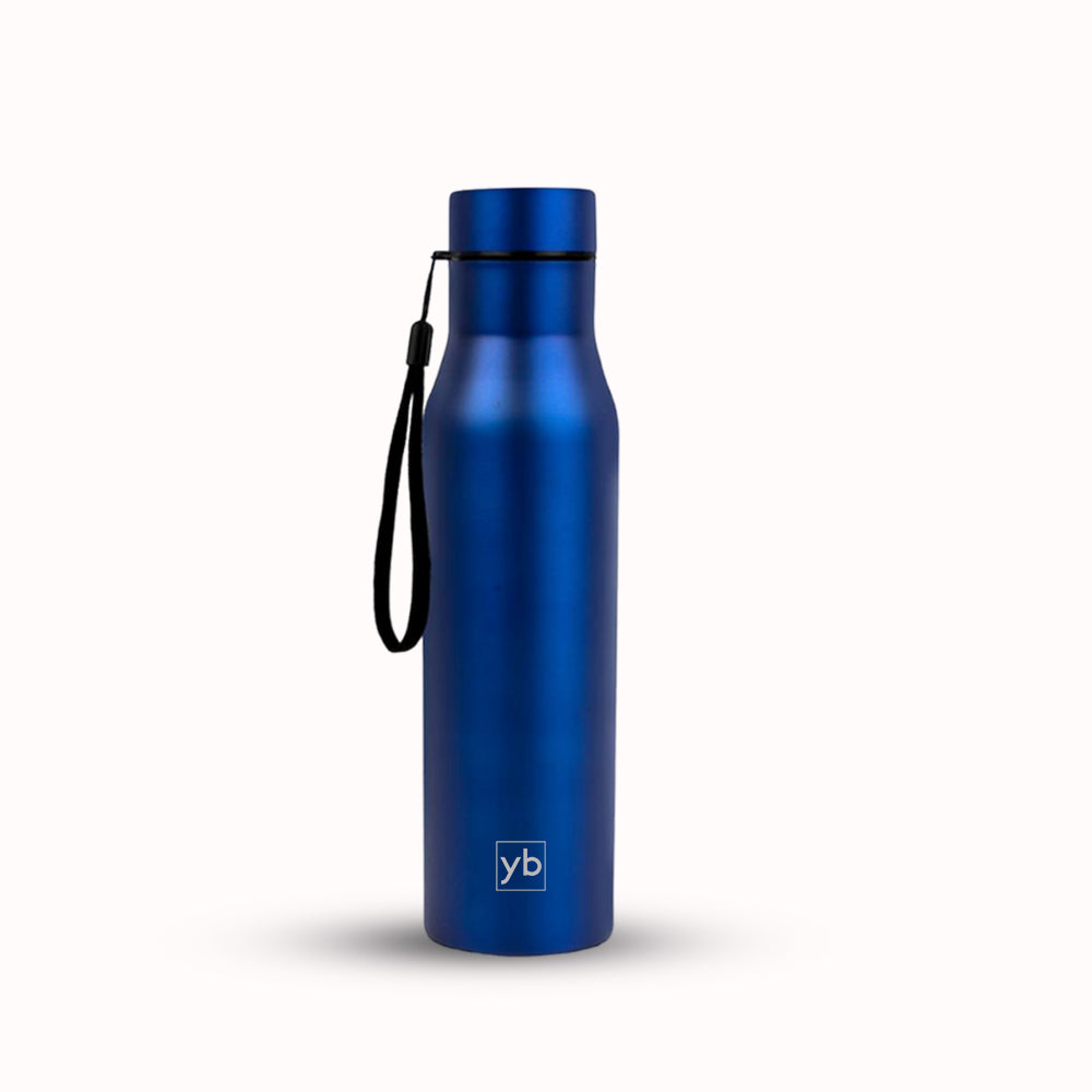 Long Cola Colored Stainless Steel Bottle with Colored Cap and Carry Strap, 900ml Capacity - Blue - corporate gift by YuBingo