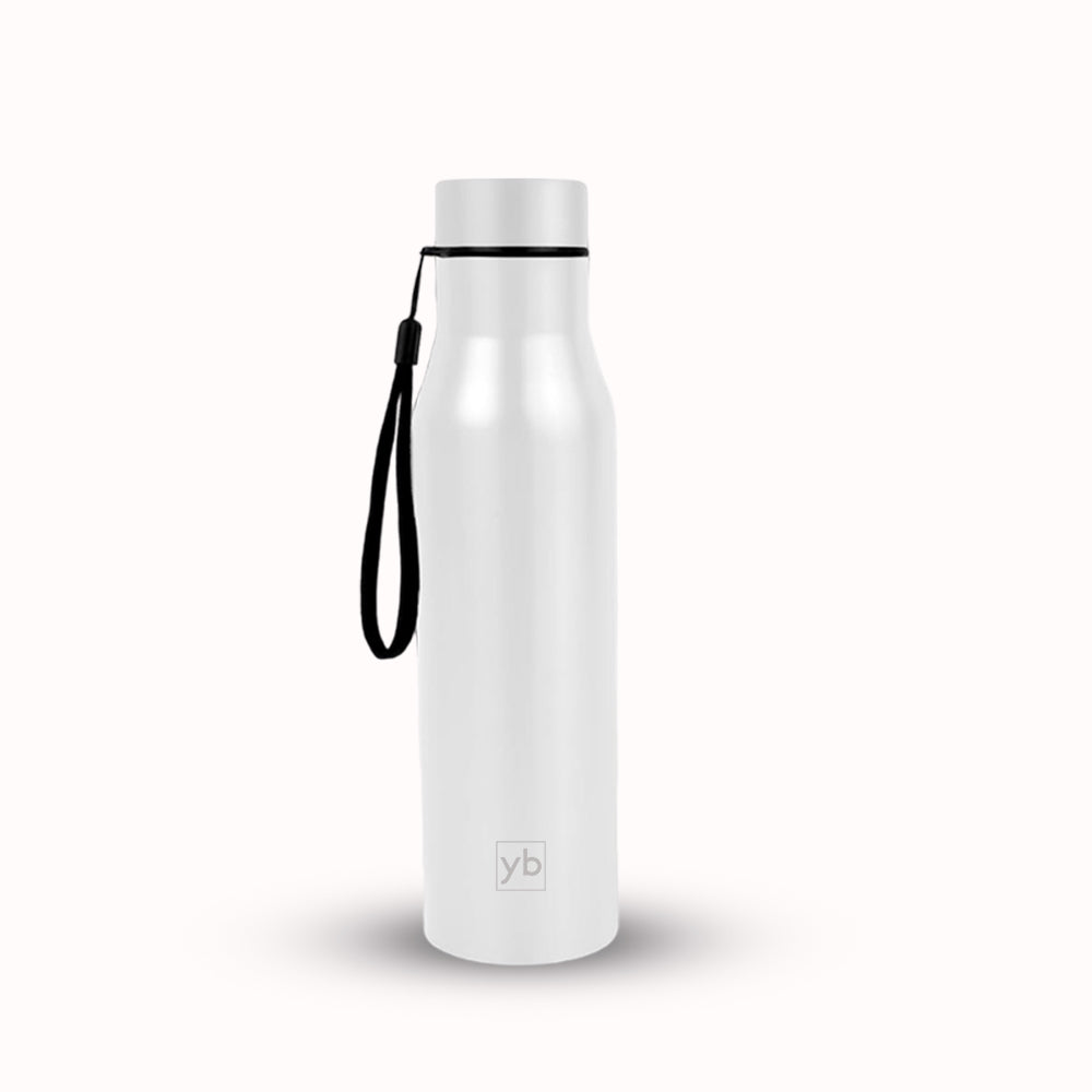 Long Cola Colored Stainless Steel Bottle with Colored Cap and Carry Strap, 900ml Capacity, Available in  White - corporate gift by YuBingo
