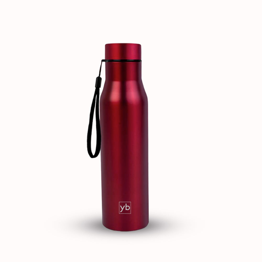 Long Cola Colored Stainless Steel Bottle with Colored Cap and Carry Strap, 900ml Capacity, Available in Red - corporate gift by YuBingo