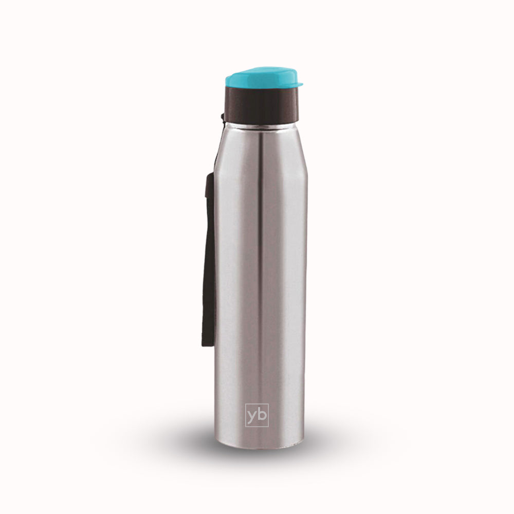 Flippy Stainless Steel Bottle with Flip Top Colored Lid, 700ml Capacity, Available in Natural Silver