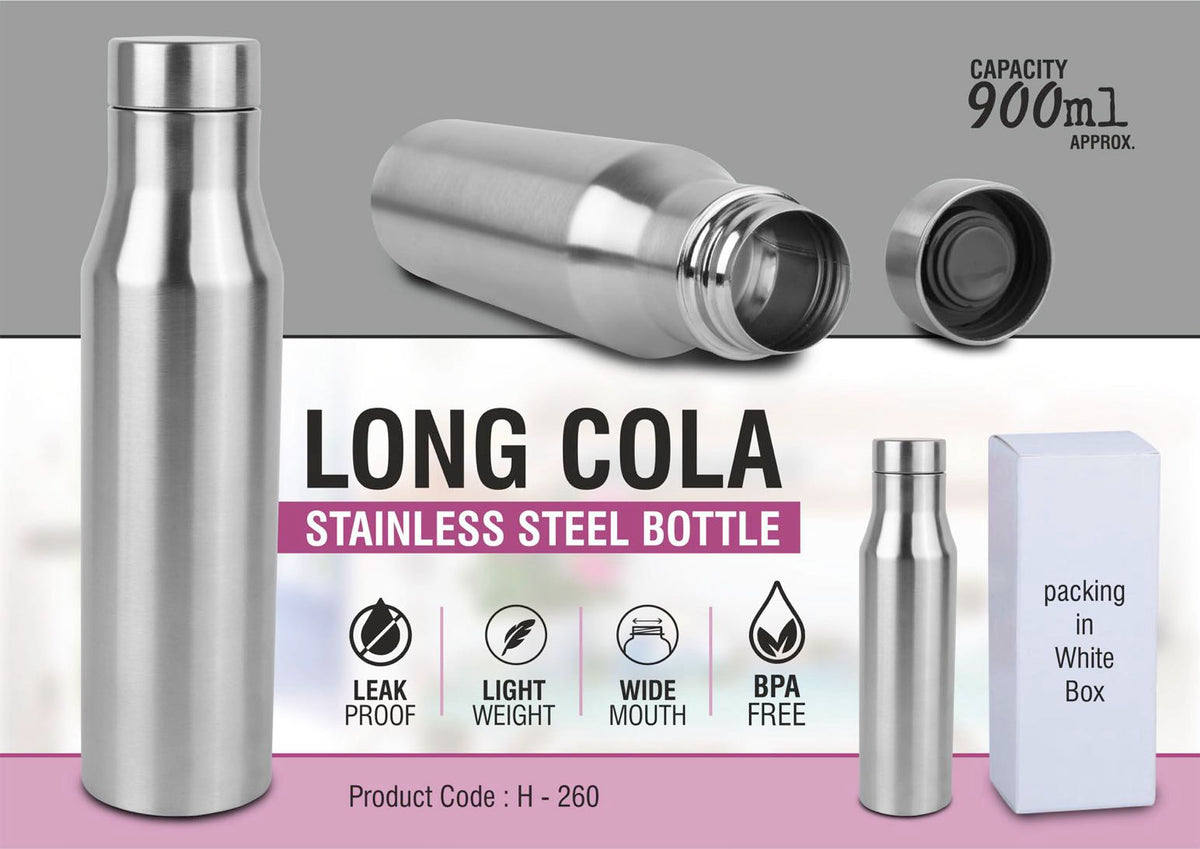 Long Cola Stainless Steel Bottle - 900ml Capacity in Silver