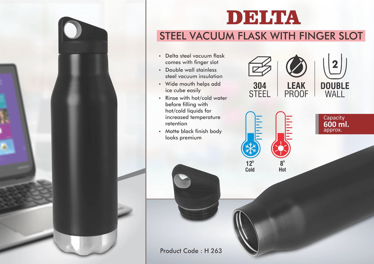 Take Your Beverage Anywhere with Our Delta Steel Vacuum Flask with Finger Slot
