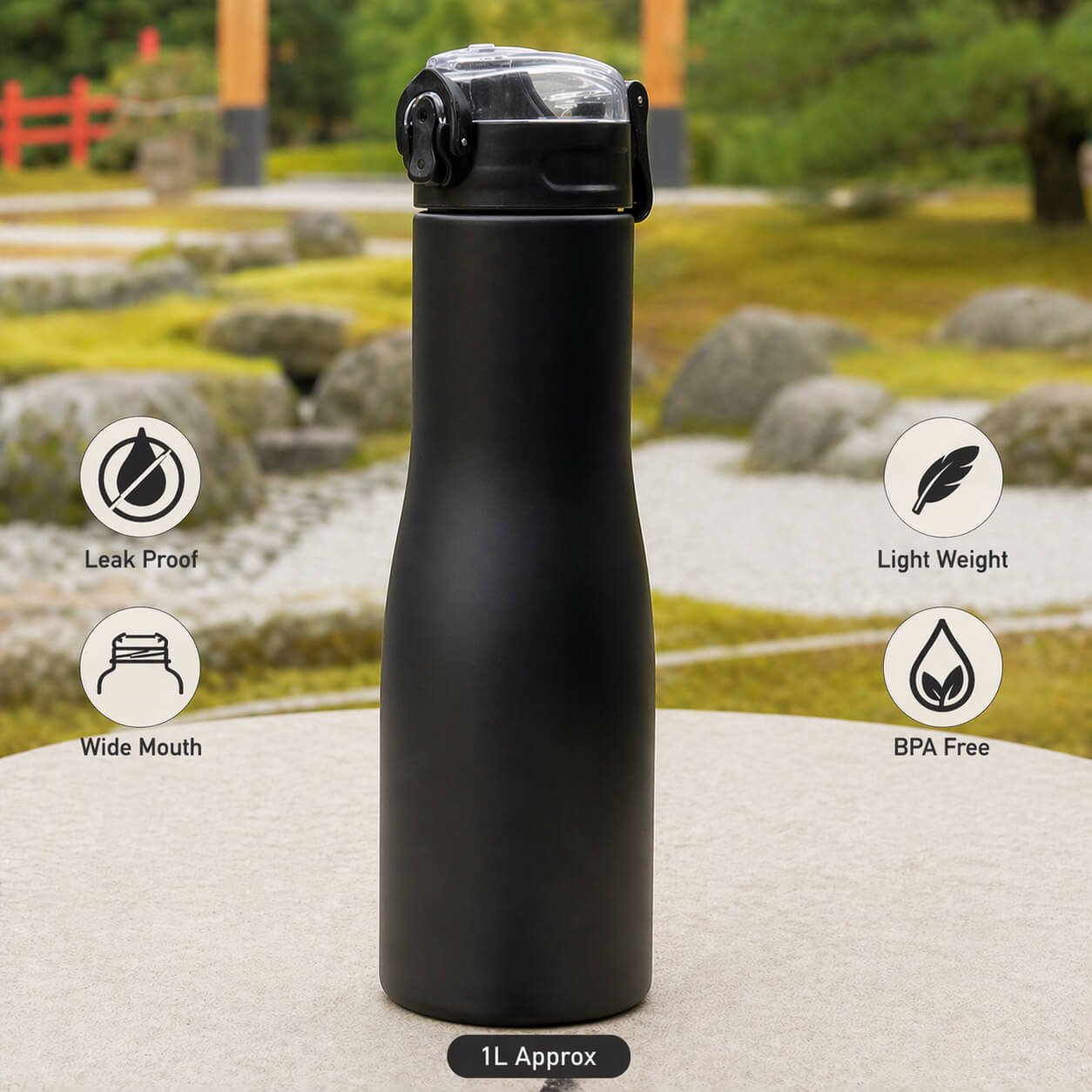 Flora Steel Bottle 1L Black — corporate gift