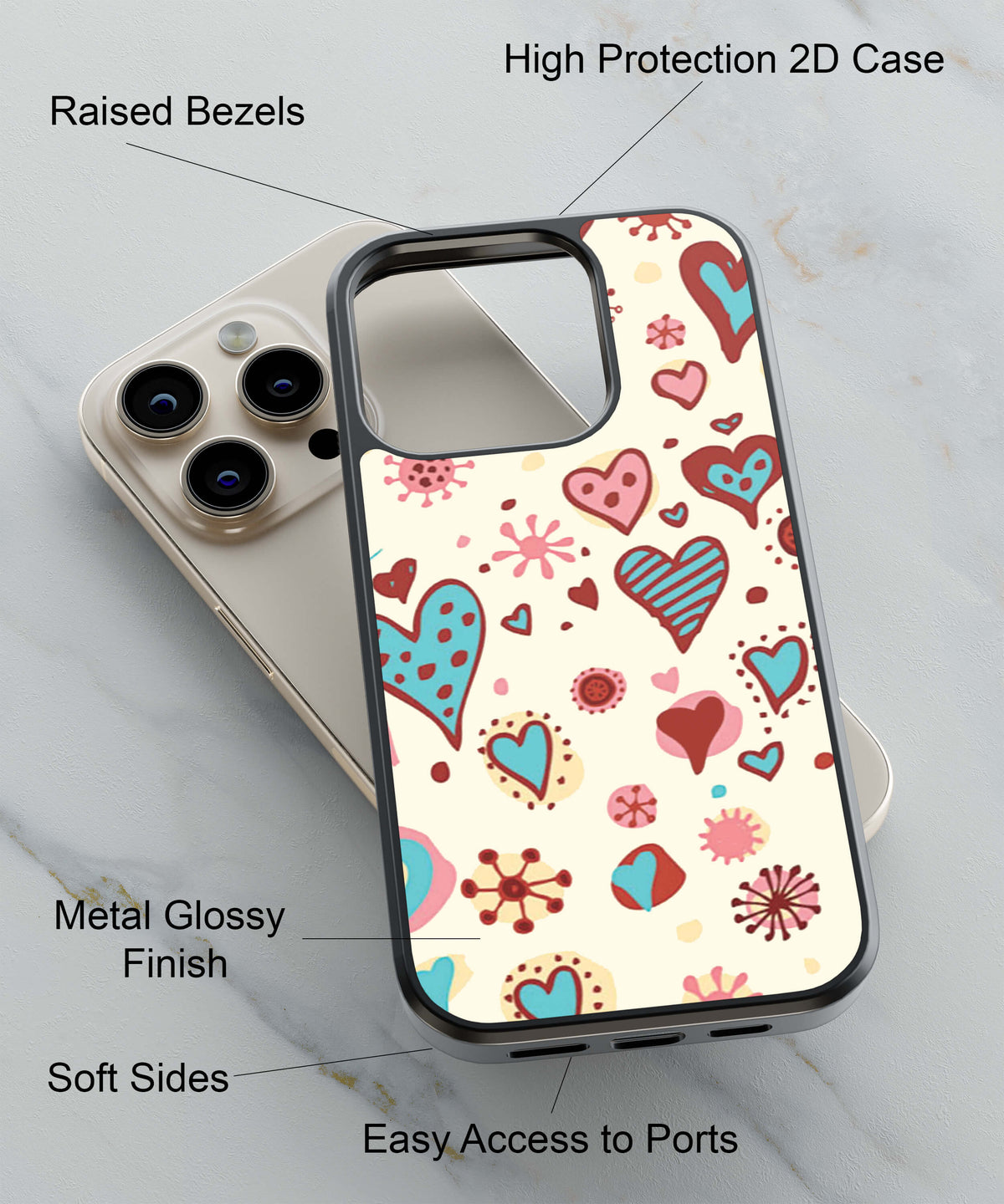 Hearts All Around Back Cover for 2D Hybrid TPU And Metal CasePS1332Hybrid Metal TPU-Image 2