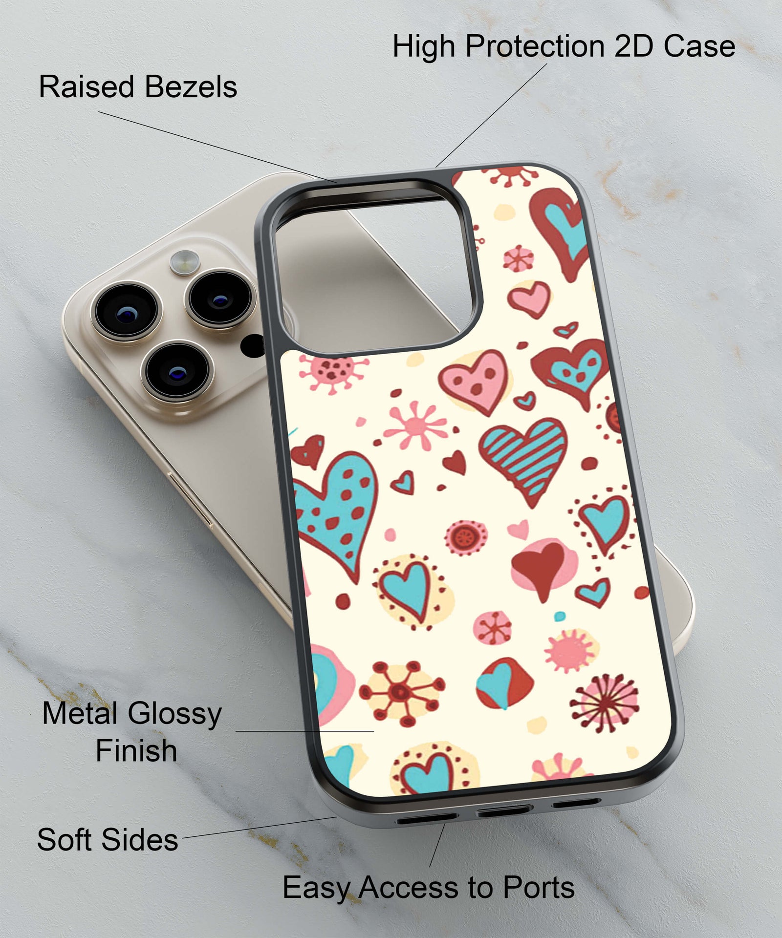 Hearts All Around Back Cover for 2D Hybrid TPU And Metal CasePS1332Hybrid Metal TPU-Image 2