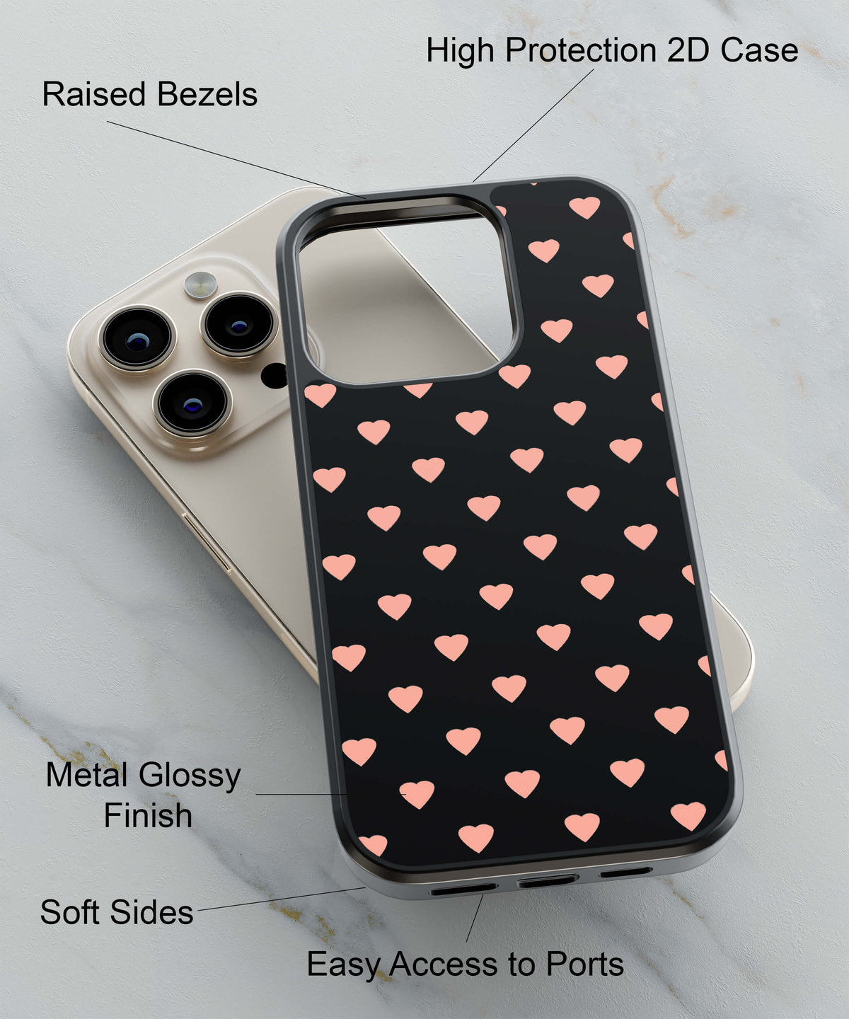 Hearts All Over Back Cover for 2D Hybrid TPU And Metal CasePS1318Hybrid Metal TPU-Image 2