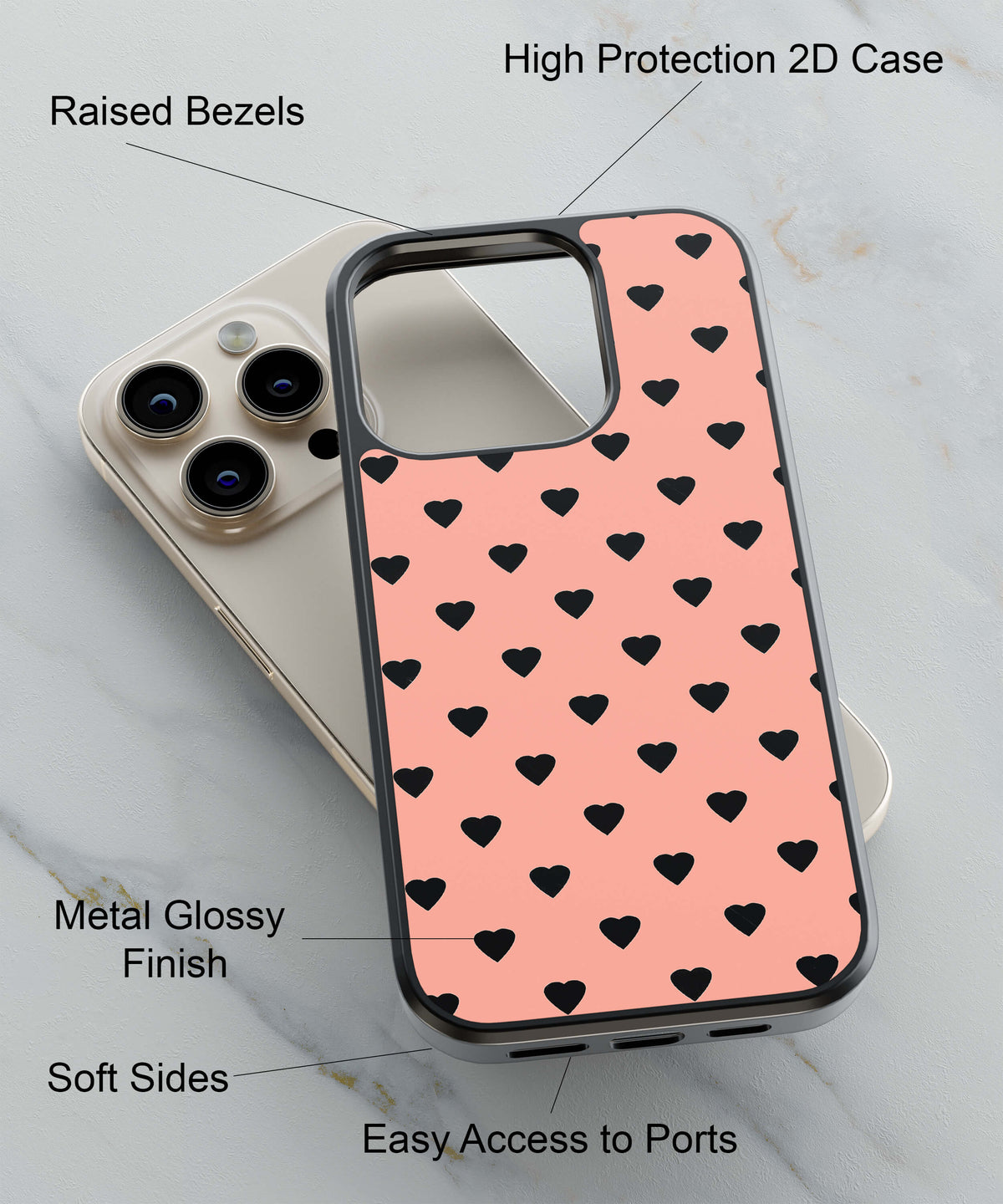 Hearts and Hearts Back Cover for 2D Hybrid TPU And Metal CaseAA0053Hybrid Metal TPU-Image 2