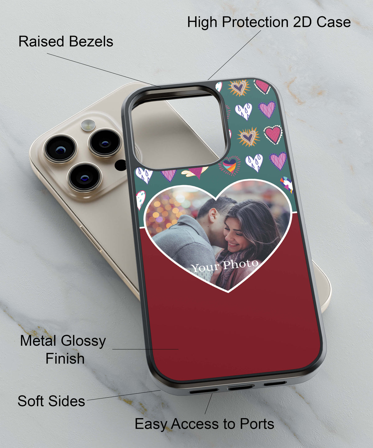 Hearts Photo Back Cover for 2D Hybrid TPU And Metal CaseA0516Hybrid Metal TPU-Image 2