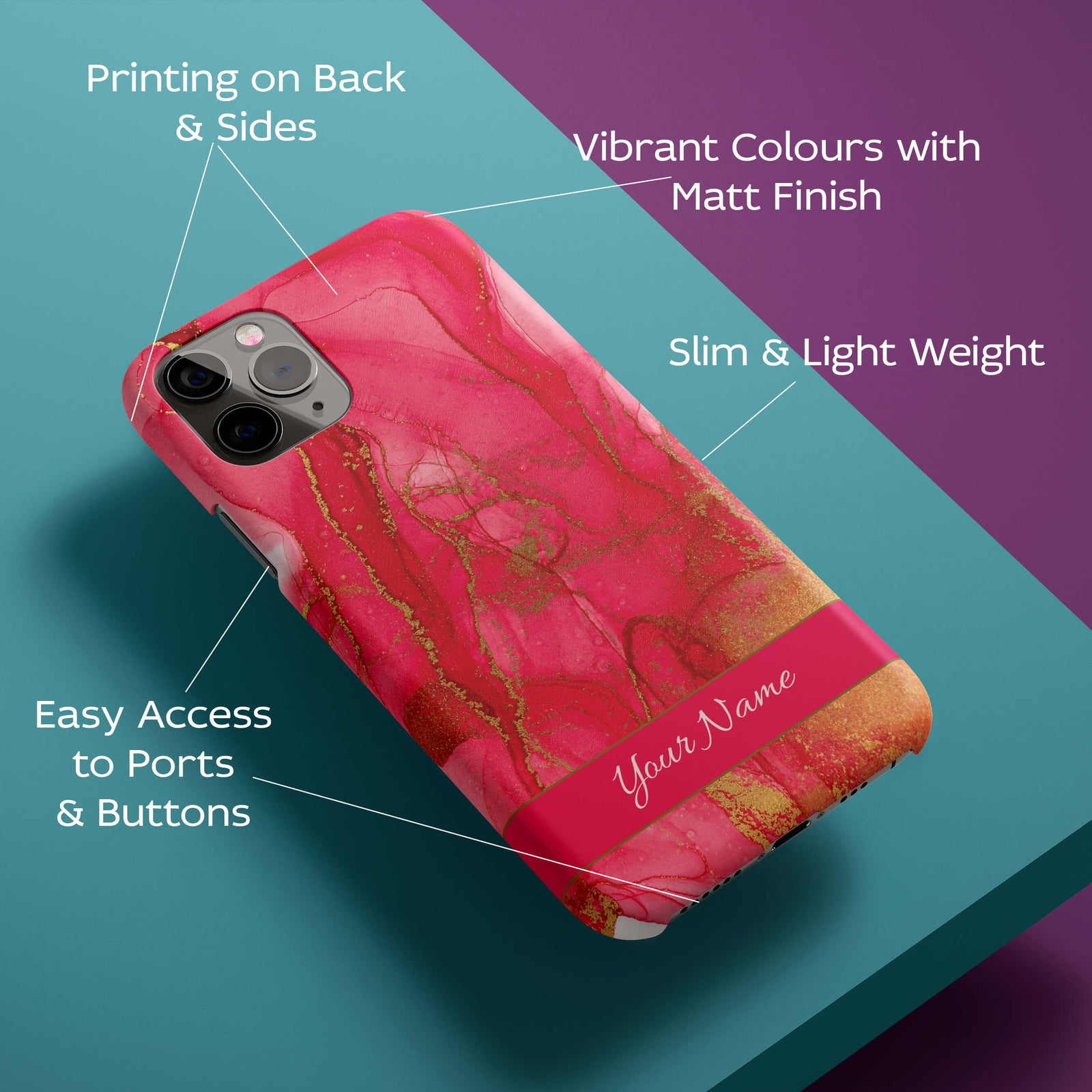 Hot Pink Marble with Name Back Cover for HardPlasticIK5010Hard Plastic-Image 2