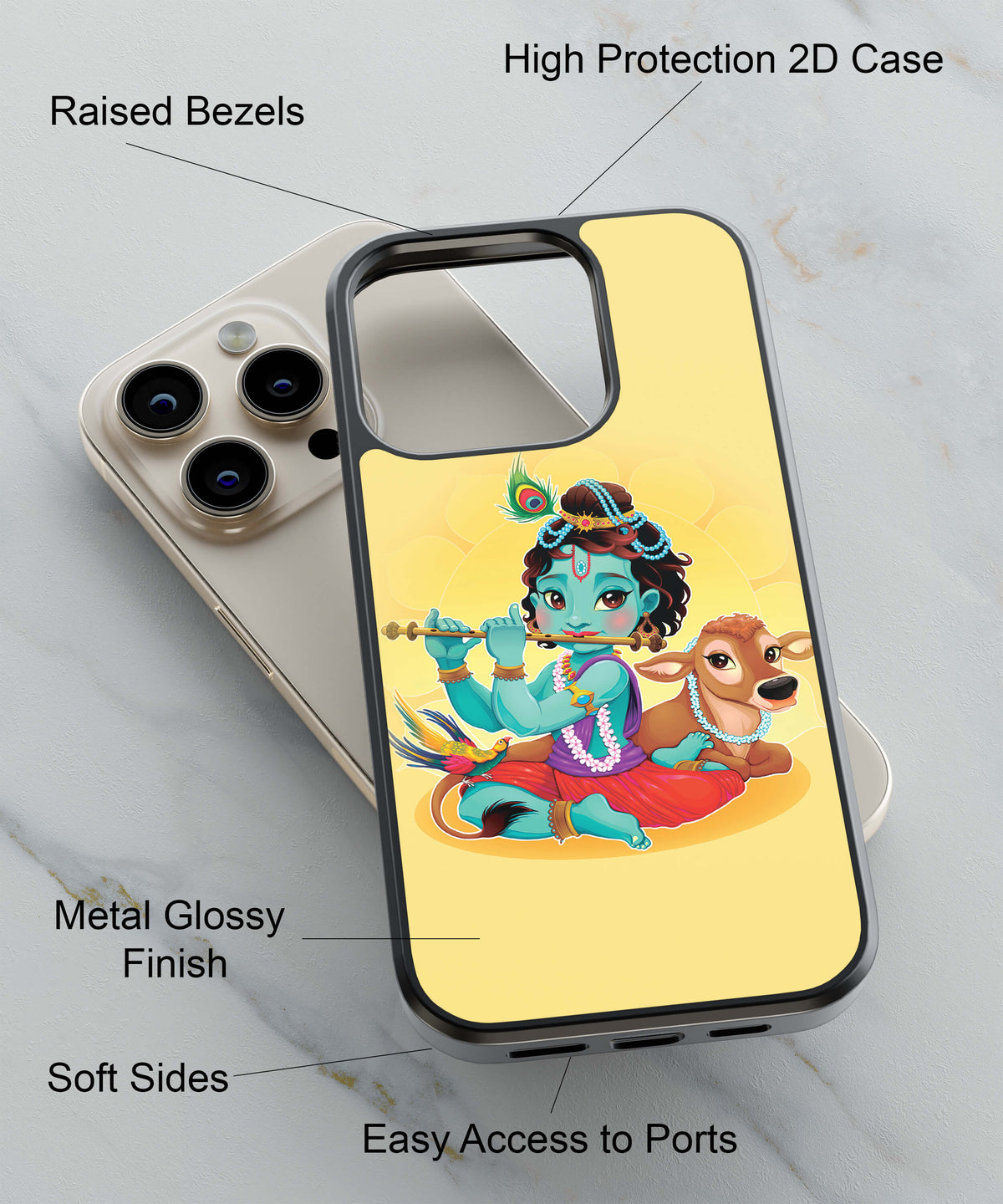 Krishna Back Cover for 2D Hybrid TPU And Metal CaseN0225Hybrid Metal TPU-Image 2