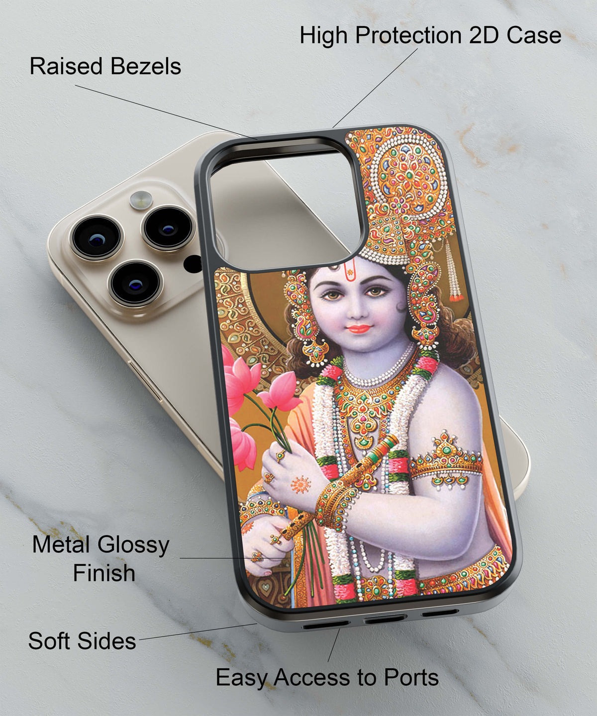 Krishna With Flowers Back Cover for 2D Hybrid TPU And Metal CaseD1549Hybrid Metal TPU-Image 2