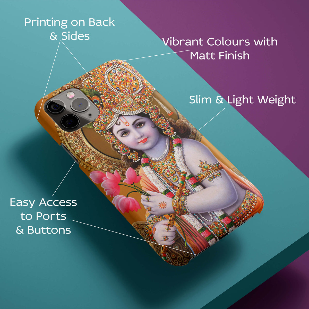 Krishna With Flowers Back Cover for HardPlasticD1549Hard Plastic-Image 2