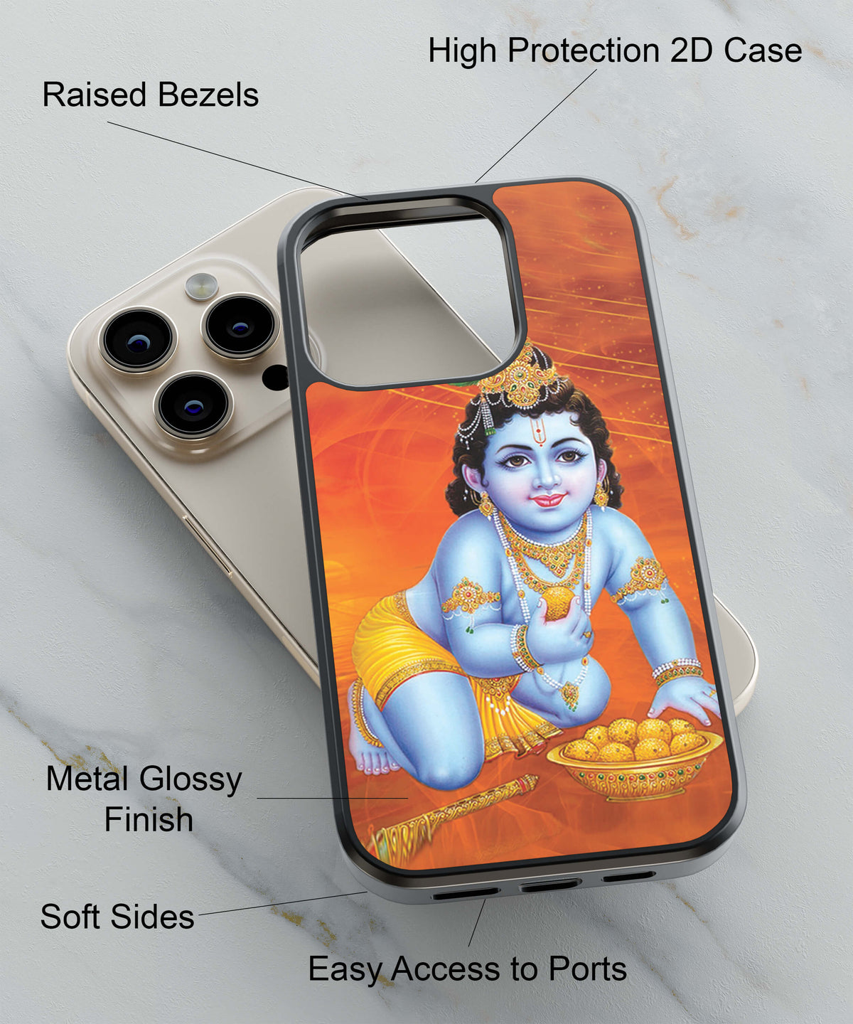 Krishna With Ladoos Back Cover for 2D Hybrid TPU And Metal CaseD1472Hybrid Metal TPU-Image 2