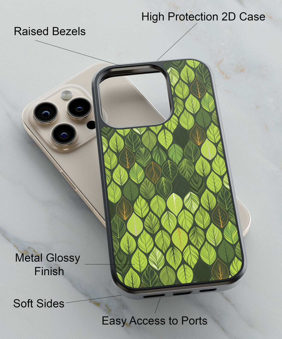 Leaf pattern Back Cover for 2D Hybrid TPU And Metal CaseGF0021Hybrid Metal TPU-Image 2