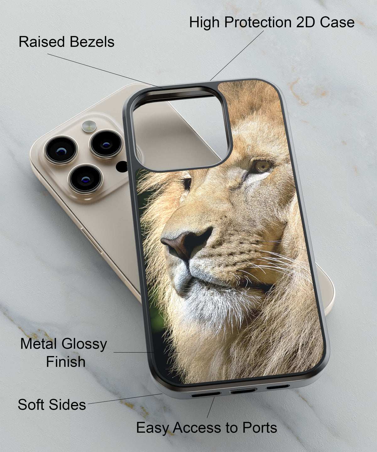 Lion Back Cover for 2D Hybrid TPU And Metal CaseW0482Hybrid Metal TPU-Image 2