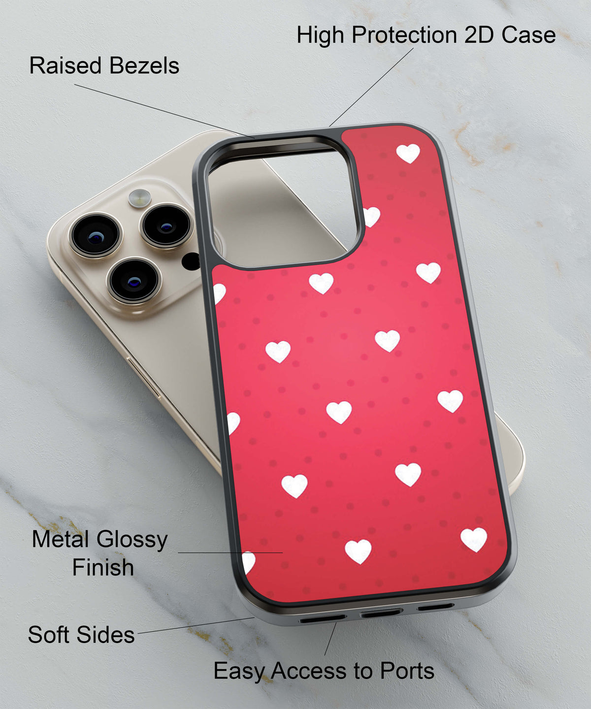 Little Hearts Back Cover for 2D Hybrid TPU And Metal CaseP0006Hybrid Metal TPU-Image 2