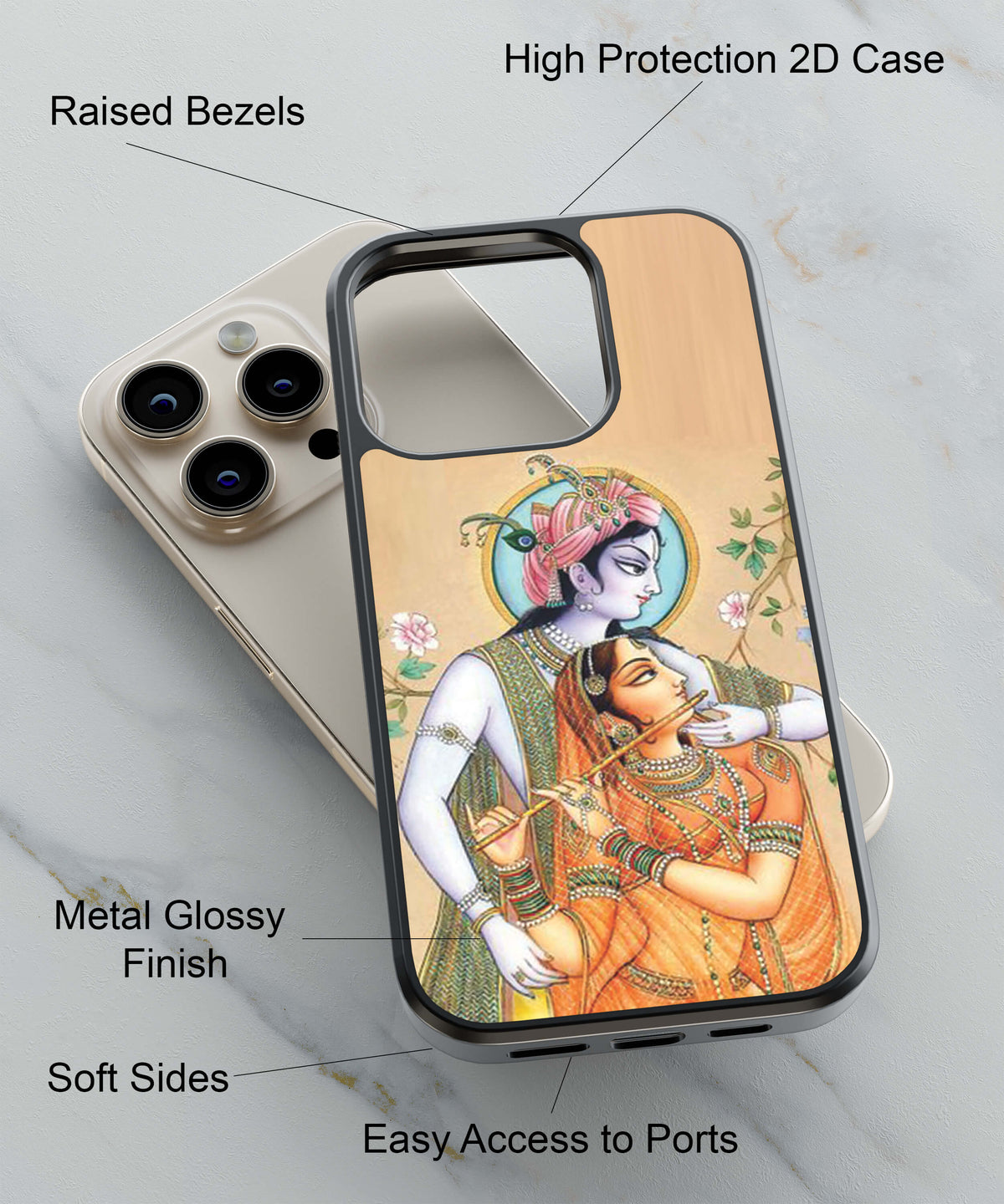 Lord Krishna with Radha Back Cover for 2D Hybrid TPU And Metal CaseG0240Hybrid Metal TPU-Image 2