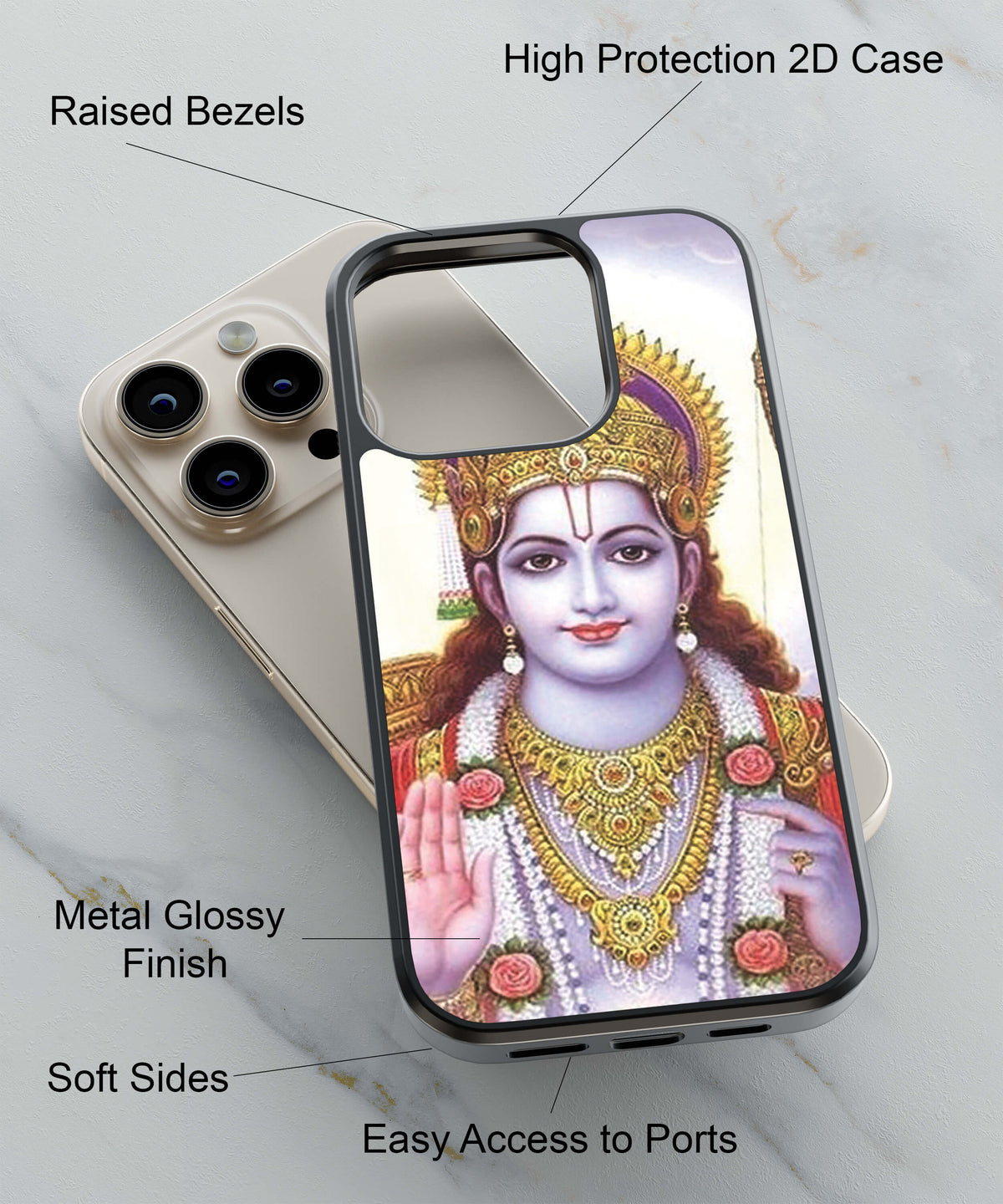 Lord Rama Potrait Back Cover for 2D Hybrid TPU And Metal CaseBT0249Hybrid Metal TPU-Image 2