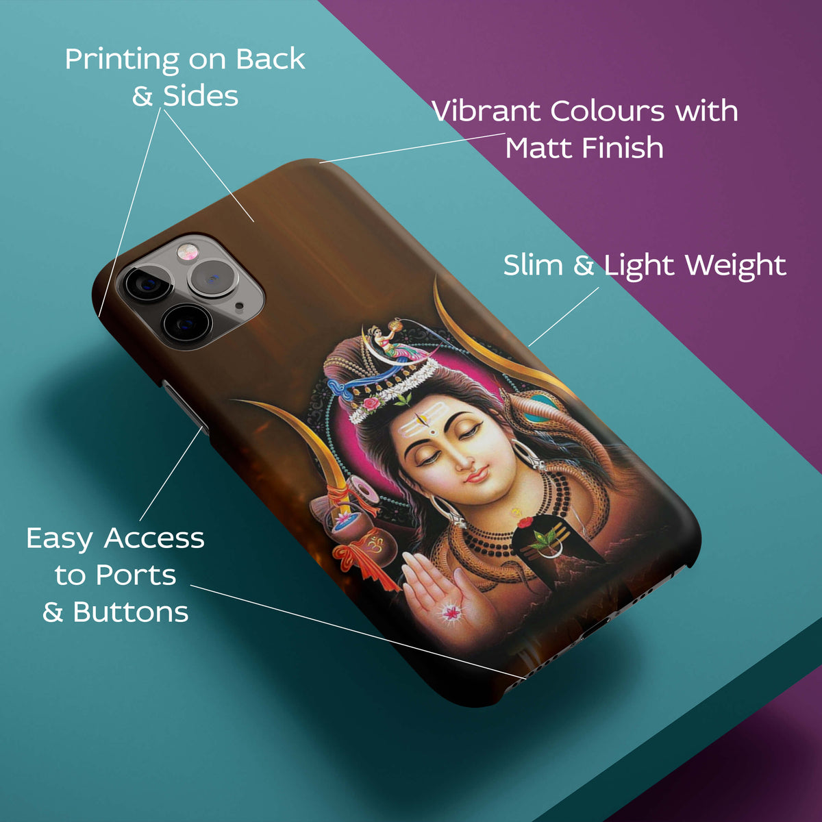 Lord Shiva Animated Face Potrait Back Cover for HardPlasticBT0245Hard Plastic-Image 2