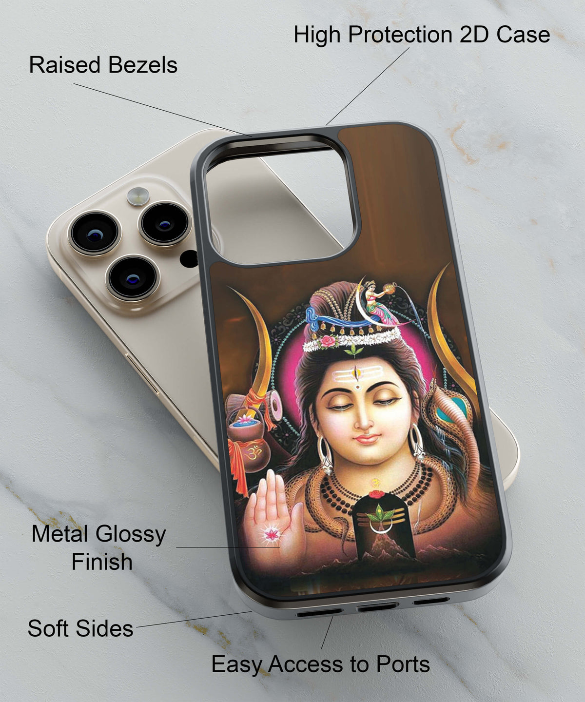 Lord Shiva Animated Face Potrait Back Cover for 2D Hybrid TPU And Metal CaseBT0245Hybrid Metal TPU-Image 2