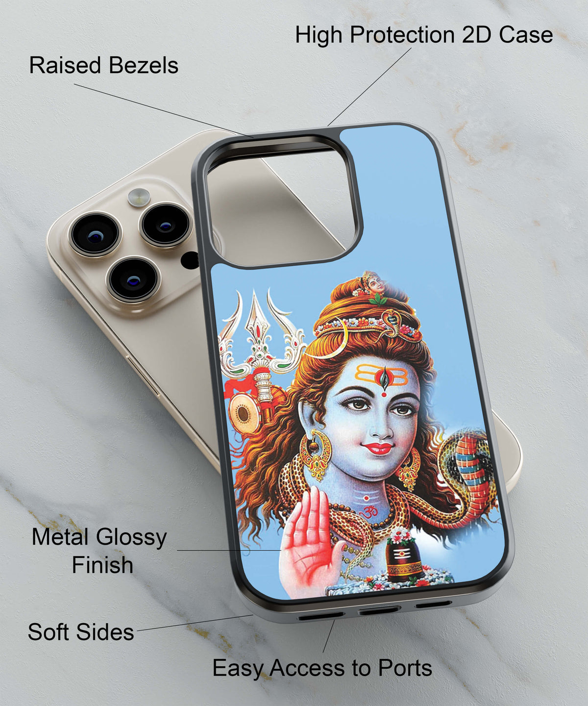 Lord Shiva With Calm Look Back Cover for 2D Hybrid TPU And Metal CaseD1563Hybrid Metal TPU-Image 2