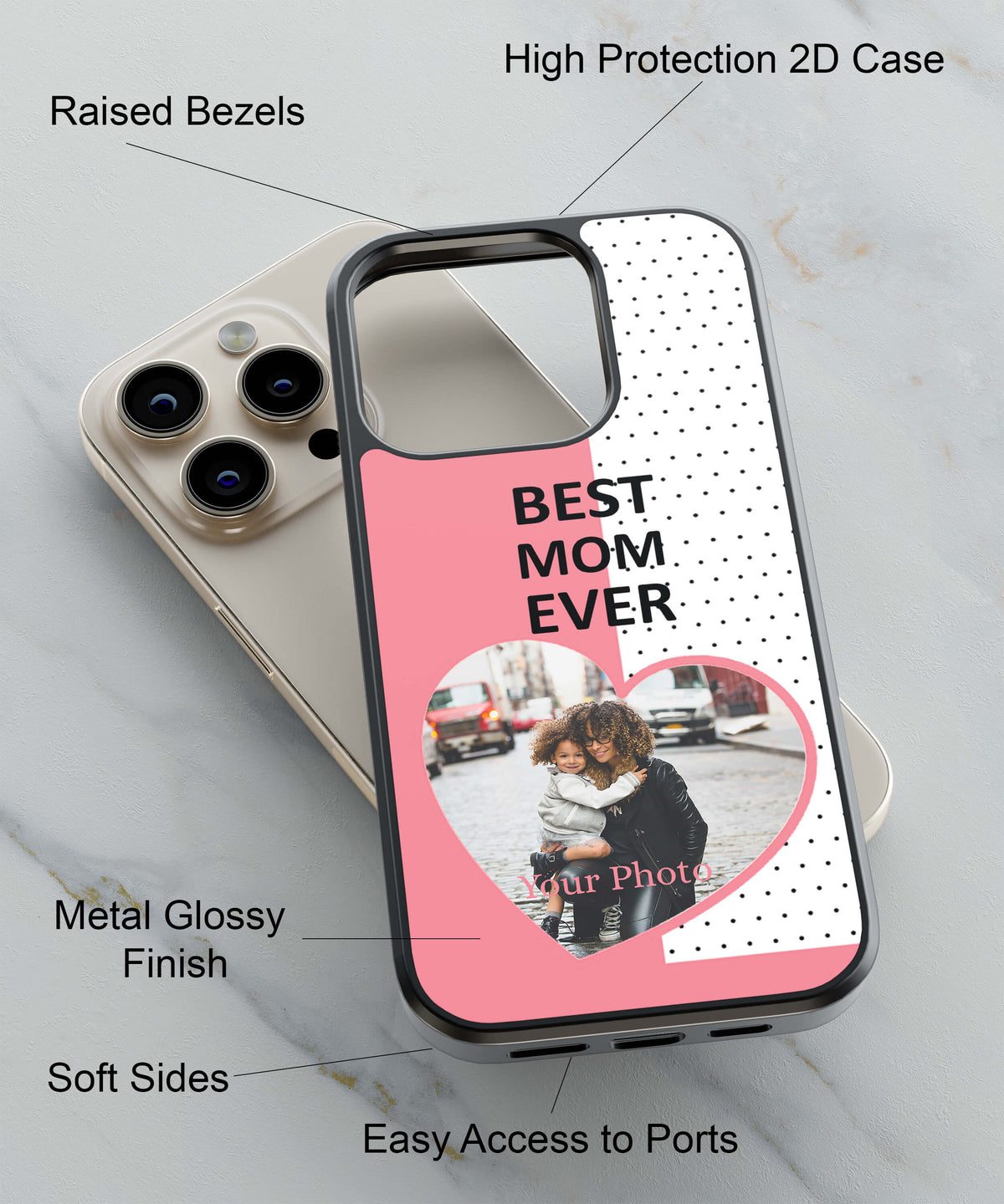 Love Mom Back Cover for 2D Hybrid TPU And Metal CaseA0524Hybrid Metal TPU-Image 2