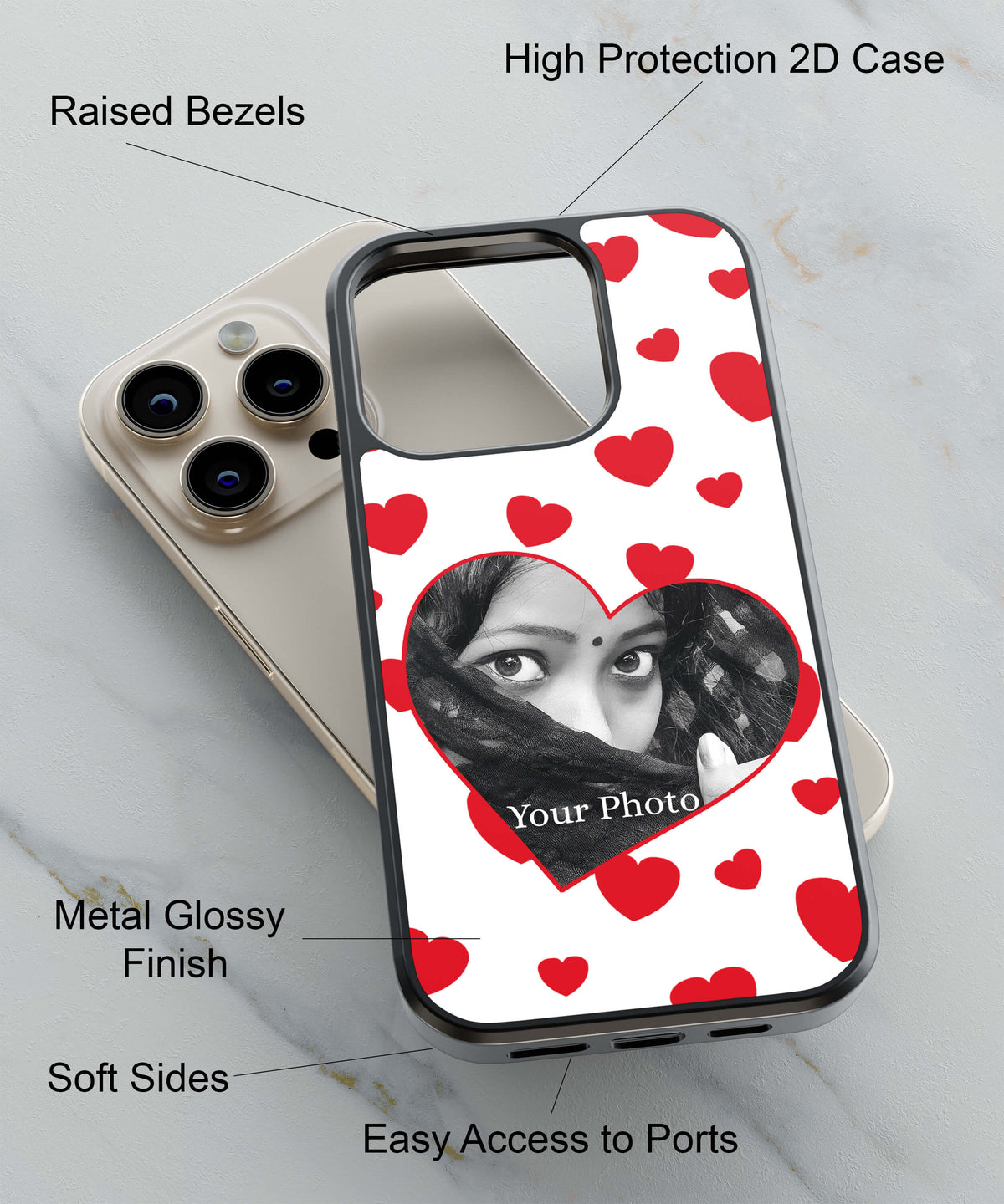 Loving Hearts Back Cover for 2D Hybrid TPU And Metal CaseA0525Hybrid Metal TPU-Image 2