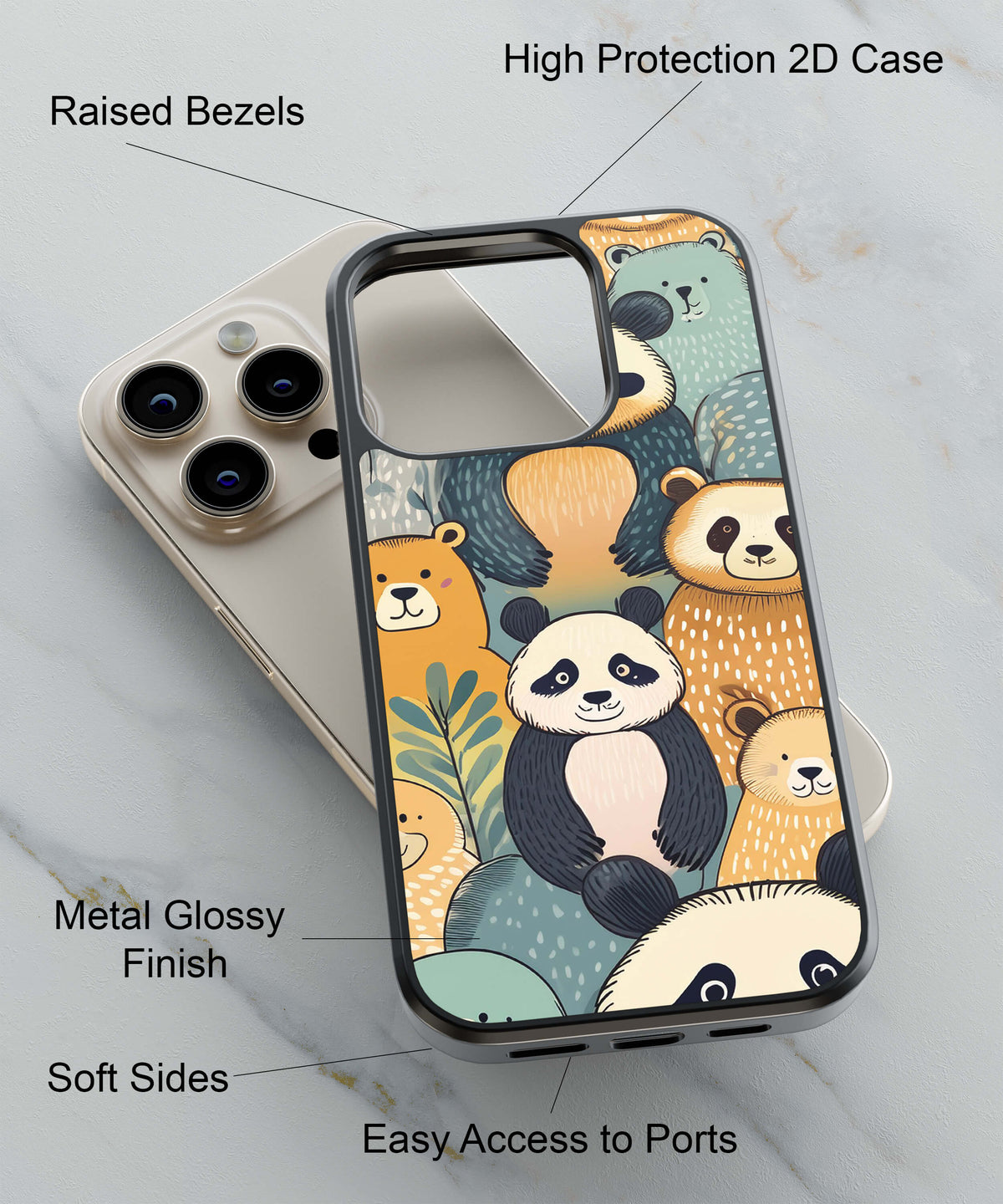 Panda And Friends Back Cover for 2D Hybrid TPU And Metal CaseBDS0017Hybrid Metal TPU-Image 2